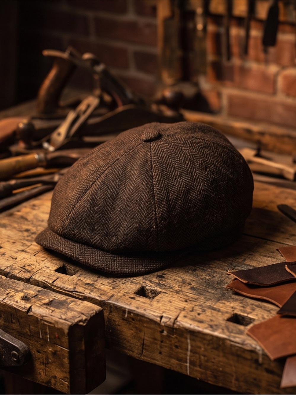 Botvela Brown Herringbone Newsboy Cap - Picture 2 of 5